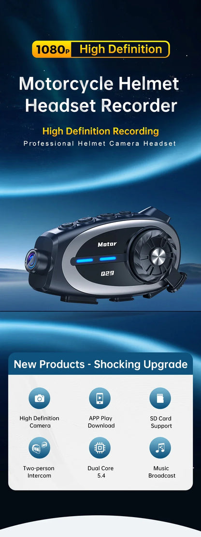 Q29 Motorcycle Helmet Headset Recorder 1080P HD Wireless Communicator Moto Dash Camera Wide-angle Waterproof WiFi Video Recorder