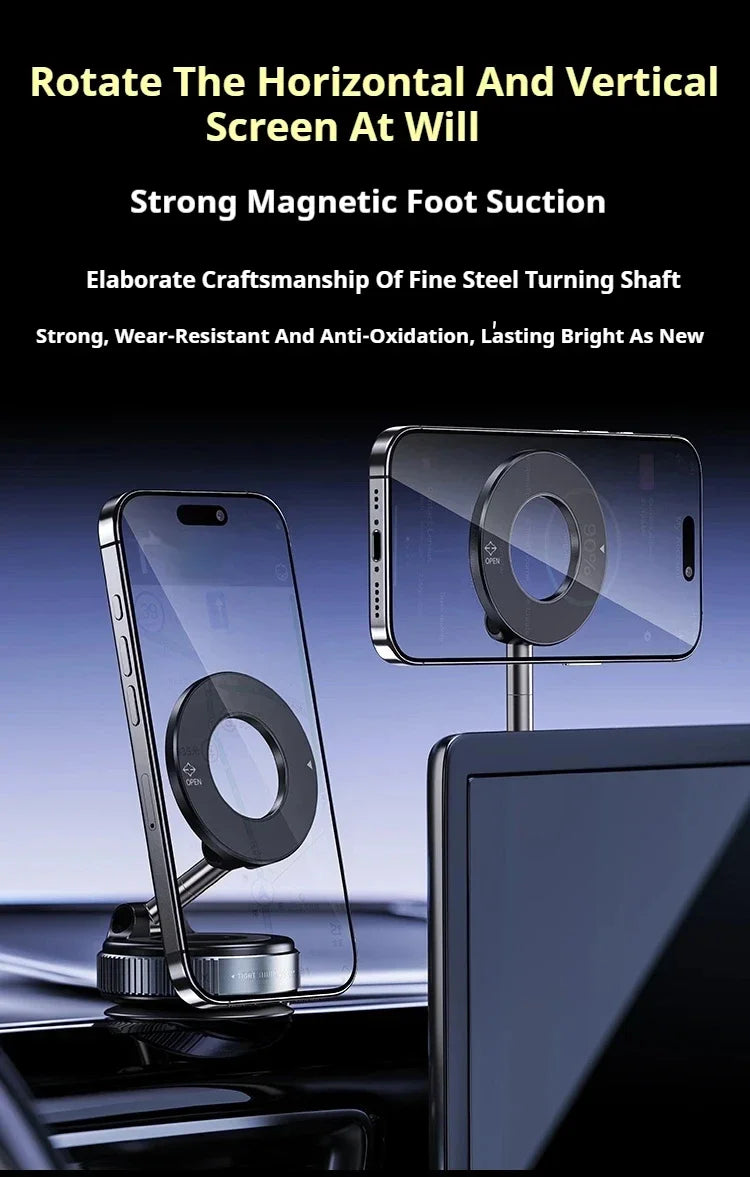 Car Phone Holder Suction Cup Vacuum Magnetic Phone Stand 360° rotatable and Foldable Suction Cup Phone Holder
