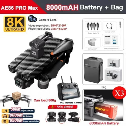 AE86 PRO MAX GPS Drone Professional 8K HD ESC Camera 5G FPV WiFi With 3-Axis Gimbal Flight 28 Minute Brushless RC Quadcopter 8KM