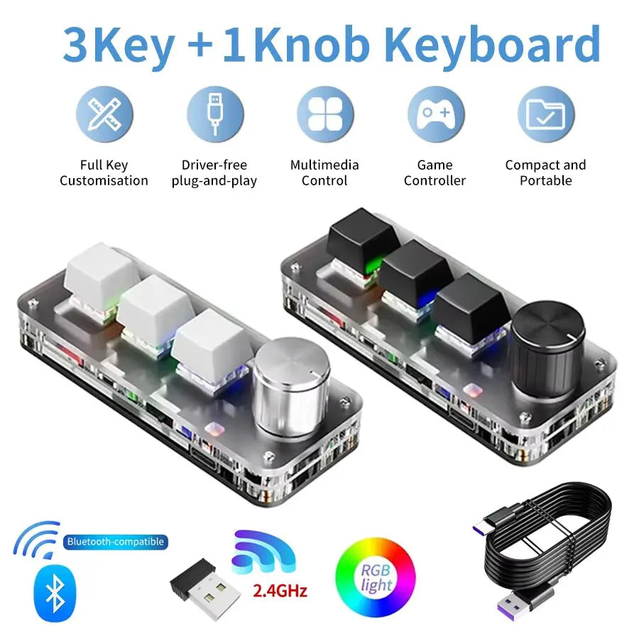 2.4G 3-key Customize Bluetooth Keyboard Macro Knob Copy Paste Shortcut Key E-sports Game Mini Mechanical Hot Plug Mini Keyboard