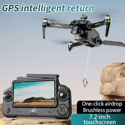 AE60 Can Airdrop Drone With 7.2 inch Screen 3-axis Gimbal Professional 4K HD Camera Laser Obstacle Avoidance Brushless Dron Toy
