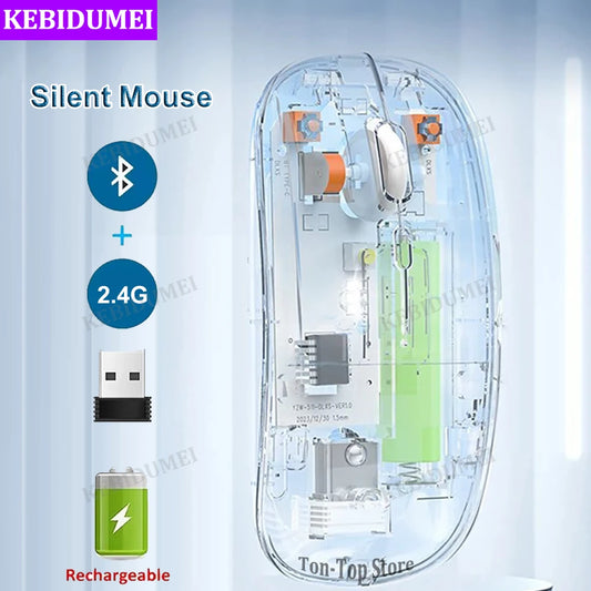 Bluetooth Mouse 2.4G Wireless Mouse Dual-Mode Transparent Mouse 1600 DPI Silent Mouse Rechargeable Mice for PC Laptop Macbook