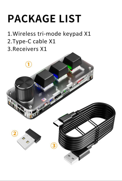 2.4G 3-key Customize Bluetooth Keyboard Macro Knob Copy Paste Shortcut Key E-sports Game Mini Mechanical Hot Plug Mini Keyboard
