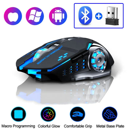Rechargeable Wireless Mouse 2.4GHz USB Bluetooth Backlight Mouse Ergonomic Silent Office Mice for Laptop Macbook PC Tablet Phone