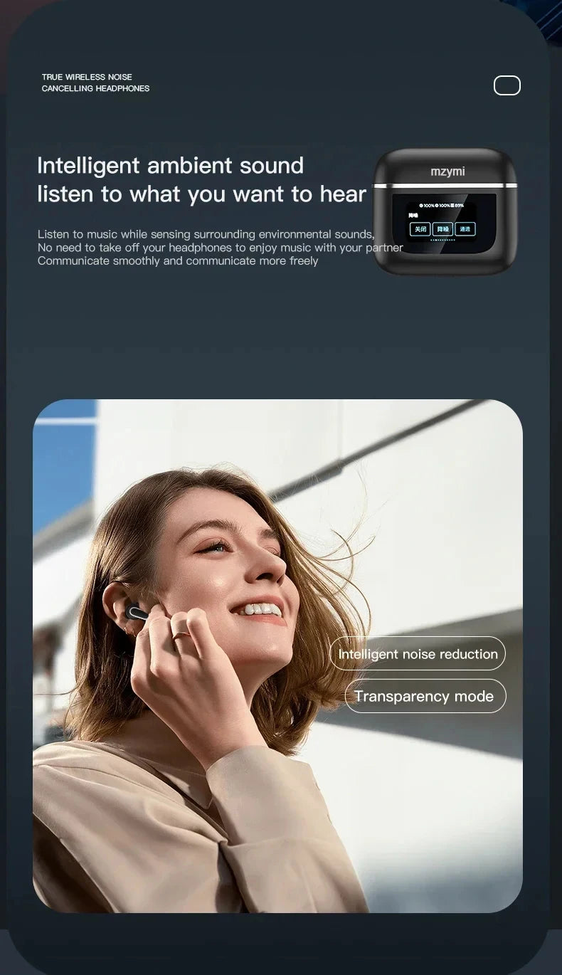 MZYMI Design ANC+ENC TWS V8 In-Ear Headphones Noise Cancelling Wireless Earbuds Gaming Compatible Smart Phones Computers Laptop