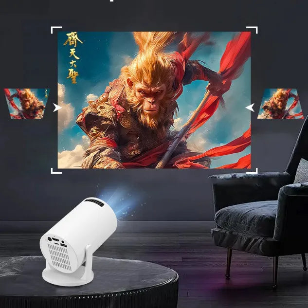 HY300 Pro+ 8K Supported 720P Projector: Android 14, 8000 Lumens, with WiFi 6, BT5.4, 5W Speaker for Outdoor & Home Theater