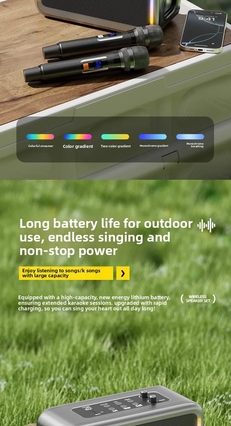 MW Audio Bluetooth Speaker LED Light Dual Mic Karaoke Outdoor Bass Booming Long Battery Life