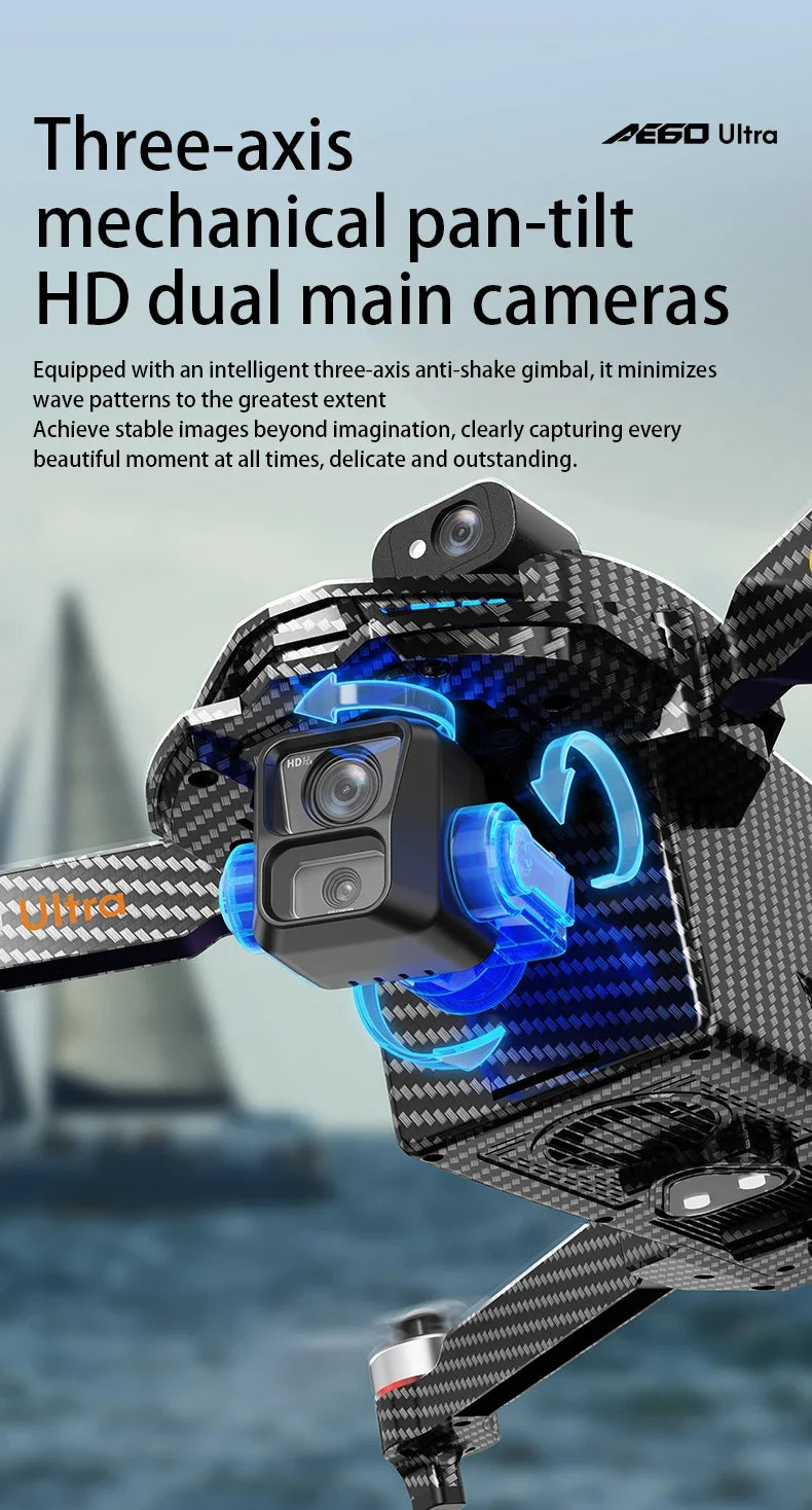 AE60 Can Airdrop Drone With 7.2 inch Screen 3-axis Gimbal Professional 4K HD Camera Laser Obstacle Avoidance Brushless Dron Toy