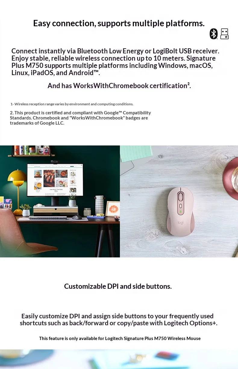 Logitech M750 Wireless Mouse Bluetooth 2.4G Silent Ergonomic Mouse for Laptop PC Office Home