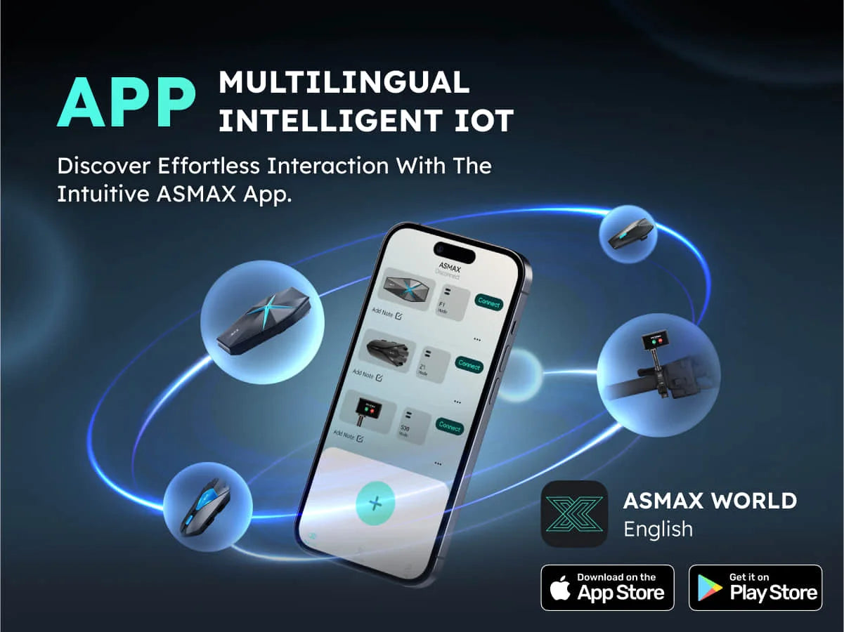 ASMAX F1 Bluetooth Motorcycle Intercom 10-Rider Group Communication, Voice Command, IP67 Waterproof, Hi-Fi Speakers, BT 5.3