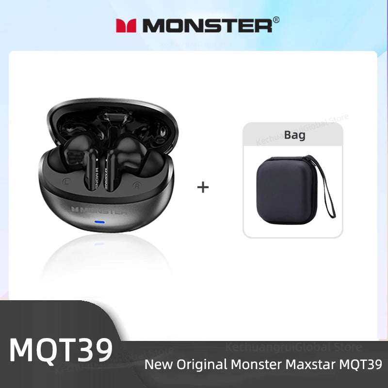 Monster MQT39 Wireless Bluetooth 6.0 Earphones TWS Hifi Stereo Headphones Noise Reduction Gaming Earbuds Sports Headset With Mic