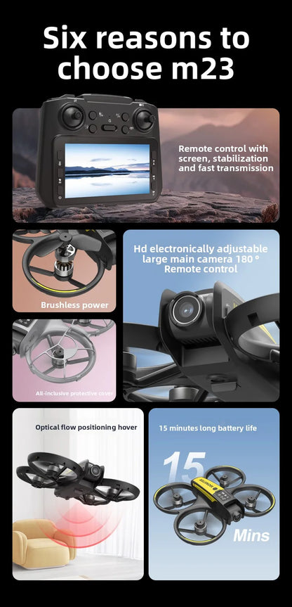 M23 Brushless FPV Drone with Screen, HD Aerial Photography, Mini Quadcopter Remote Control Aircraft