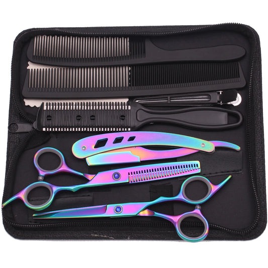 Hairdressing Scissors JP Stainless Black Hair Cutting Scissors Barber Shop Thinning Scissors Set Comb Razor Dropshipping C1001
