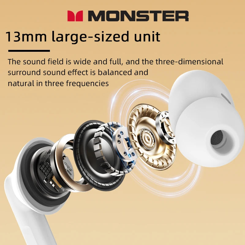 Monster MQT39 Gaming Earphone Ture Wireless Bluetooth 6.0 Headphones Low Latency Noise Reduction Earbuds Headset With Mic New