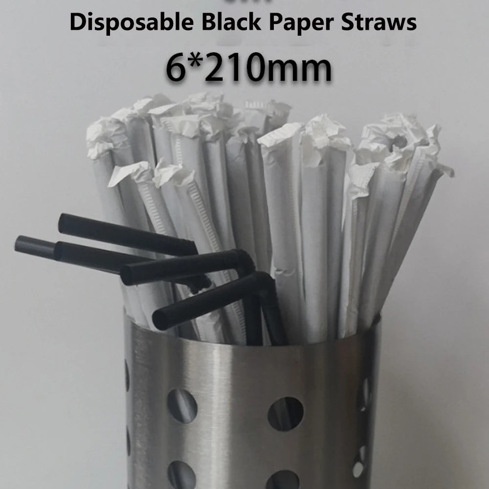 50-1500Pcs Black Drinking Straws Plastique Straws Single Piece Paper Packaging rietjes Flexible Party Kitchen Beverage Straws