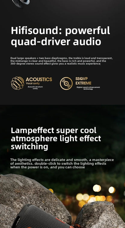 MW Audio Portable Bluetooth Speaker RGB Lights Waterproof Dual Drivers Bass Wireless Speaker Bluetooth 5 2