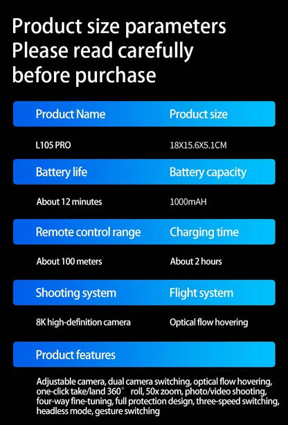LYZRC NEW L105 PRO Drone 8K HD Camera Optical Flow Positioning Mobile phone photography Quadcopter Ghildren's Gift