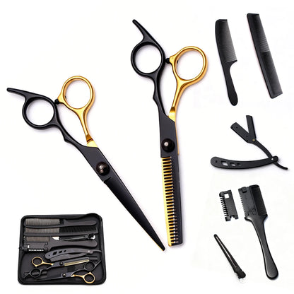 6 Inch Multifunctional Hair Cutting Scissors Complete Kit with Straight Thinning Shears Comb Professional Home Use and Salon