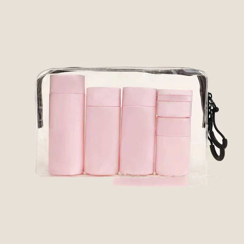 6pcs/Set Recyclable Travel Bottling Set Portable Color Lotion Cream Shampoo Empty Container TPU Wash Bag