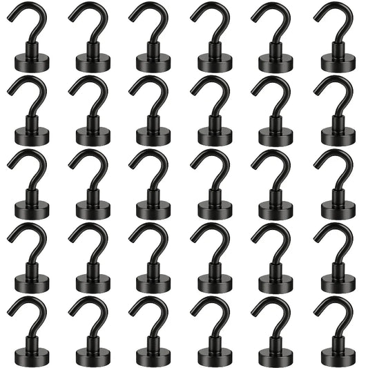 Heavy Duty 16mm Strong Magnetic Hooks Home Kitchen Refrigerator Kitchenware Clothing Key Hanging Bathroom Hanger Black Organizer