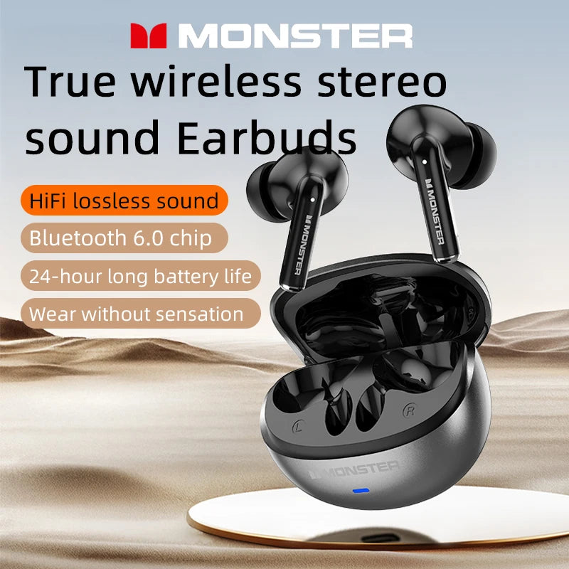 Monster MQT39 Wireless Bluetooth 6.0 Earphones TWS Hifi Stereo Headphones Noise Reduction Gaming Earbuds Sports Headset With Mic