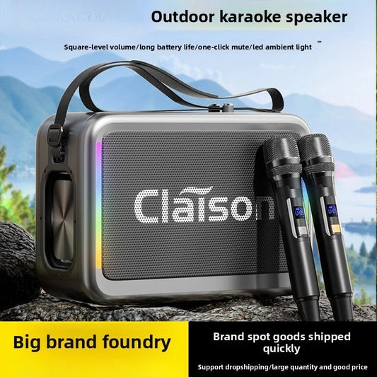 Bluetooth Speaker with LED Light Dual Mic Karaoke Outdoor Bass Booming Long Battery Life for Dancing