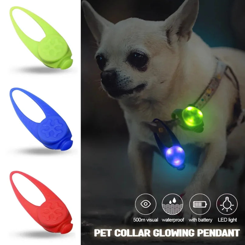 Pet Led Silicone Rubber Pendant Safety Flashing Glow Light Blinking Led Collar Luminous Pendant For Pet Cat Puppy Necklace