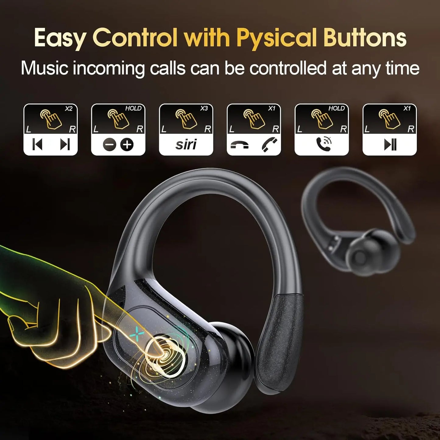 Original GDLYL HD65 Sports Wireless Earphones with Mics, LED Power Display, Hifi Stereo Sound Bluetooth 5.4 TWS HeadphHeadphones