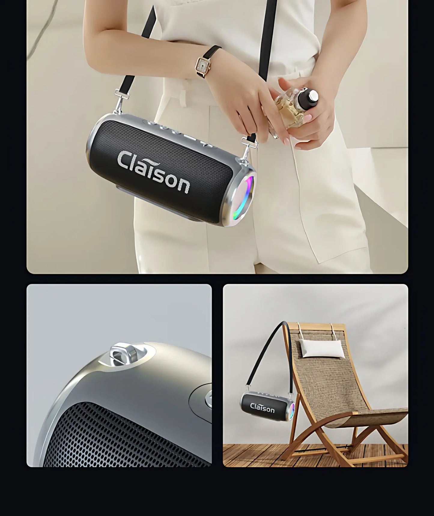 Portable Waterproof Bluetooth Speaker with Bass Stereo Sound LED Light Wireless Outdoor Speaker