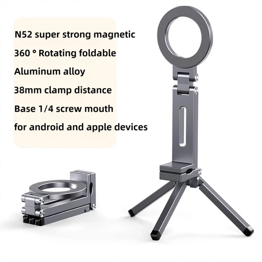 Travel Phone Holder Tripod Magnetic Phone Mount Portable Aluminum Alloy Clip for Hands-Free Viewing for iPhone Samsung