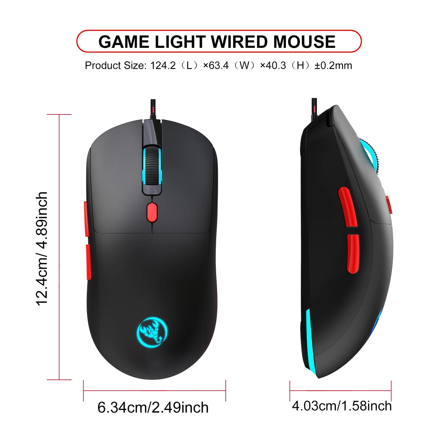 6 Keys Wired Gaming Mouse Adjustable 3600dpi 7 Colors RGB Comfortable Mice for Home Office Laptop Computer Gamer