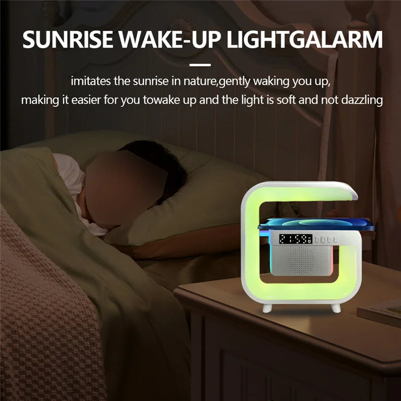 FM TF Bluetooth Speaker Phone Wireless Charger RGB Light for iPhone 16~12 Samsung Xiaomi Fast Charging Home Portable Speakers