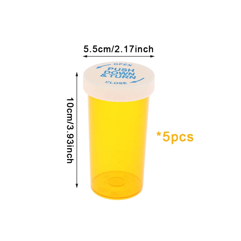 5Pcs Plastic Medicine Pill Bottles With Child Resistant Caps Medicine Containers Travel Pill Vials - 6/8/13/16/20/30/40/60 Dram