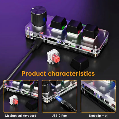 2.4G 3-key Customize Bluetooth Keyboard Macro Knob Copy Paste Shortcut Key E-sports Game Mini Mechanical Hot Plug Mini Keyboard