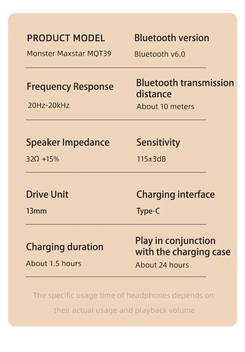 Monster MQT39 Wireless Bluetooth 6.0 Earphones TWS Hifi Stereo Headphones Noise Reduction Gaming Earbuds Sports Headset With Mic