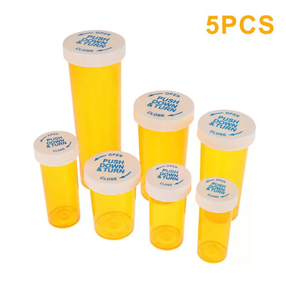 5Pcs Plastic Medicine Pill Bottles With Child Resistant Caps Medicine Containers Travel Pill Vials - 6/8/13/16/20/30/40/60 Dram
