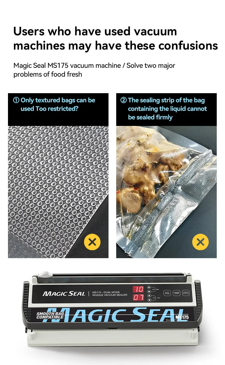 Vacuum Packaging Machine MAGIC SEAL MS175 for Food Plastic Bags Sealer Sealing Machine Mylar Bags Kitchen Packer Automatic Manua