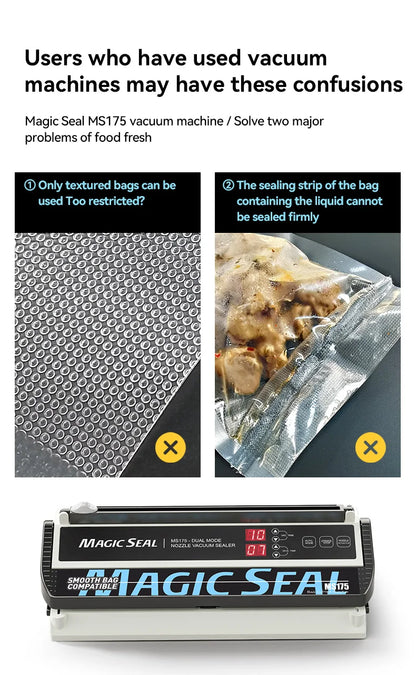 Vacuum Packaging Machine MAGIC SEAL MS175 for Food Plastic Bags Sealer Sealing Machine Mylar Bags Kitchen Packer Automatic Manua