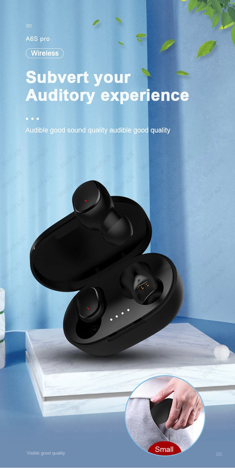 For Xiaomi Original TWS A6S Pro Wireless Bluetooth Earphones Sports Earbuds Gaming Headsets For Redmi Airdots iPhone Headphones