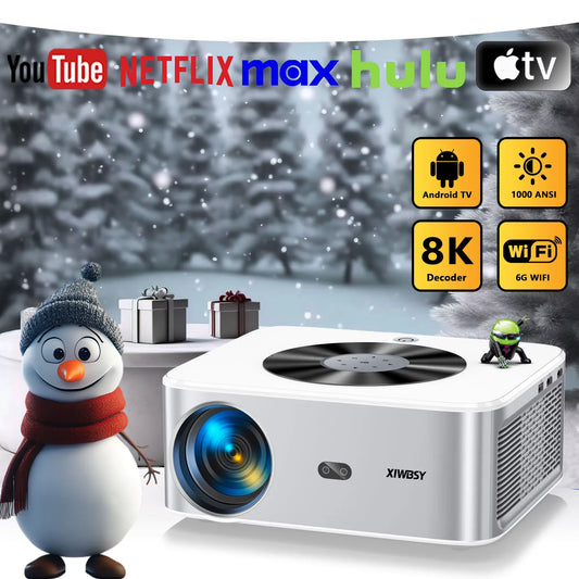 XIWBSY 1000ANSI Portable Projector 25000Lumens Android Projector Auto Focus/Keystone Projector Home Cinema Theater Smart