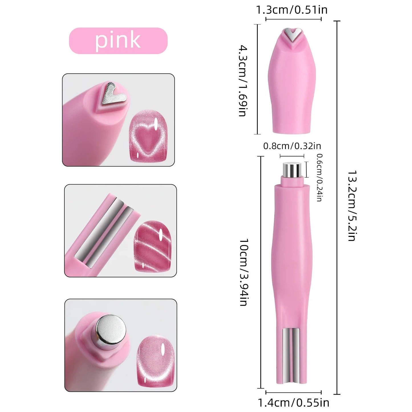 3IN1 Love-Heart&Snake Pattern Cat Eye Nail Magnet Pen French/Water Ripple Cat Eye Strong Magnet Pen DIY Manicure Tool Pen