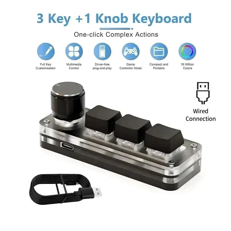 2.4G 3-key Customize Bluetooth Keyboard Macro Knob Copy Paste Shortcut Key E-sports Game Mini Mechanical Hot Plug Mini Keyboard