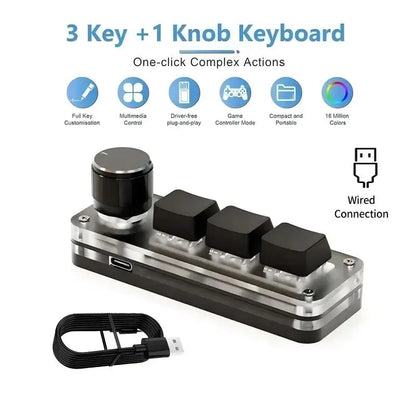 2.4G 3-key Customize Bluetooth Keyboard Macro Knob Copy Paste Shortcut Key E-sports Game Mini Mechanical Hot Plug Mini Keyboard