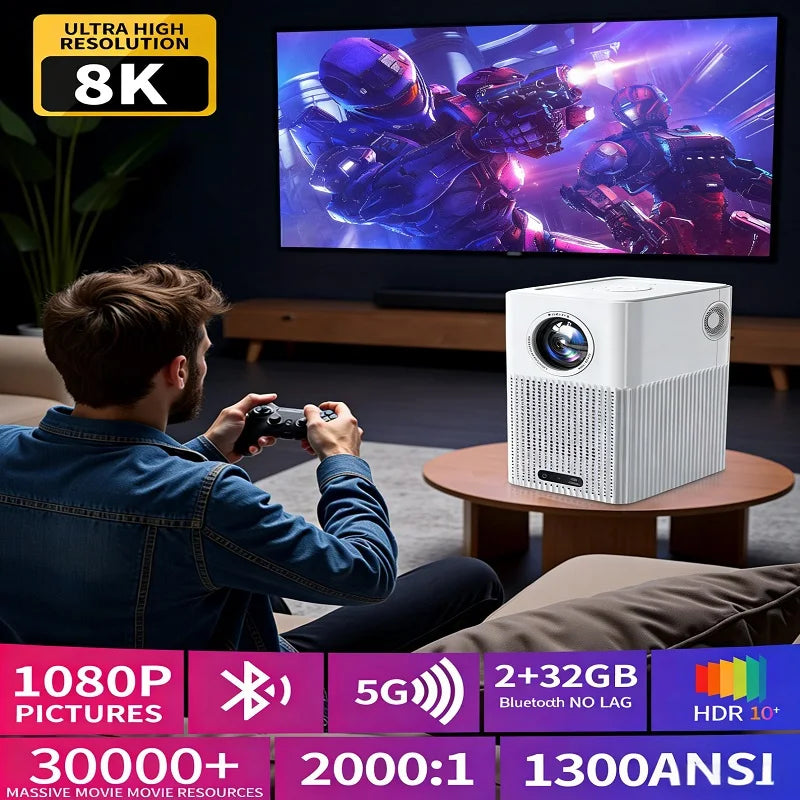 Smart Projector Native 1080P HD With WiFi 5G Bluetooth 5.0 Auto Focus & Keystone High Brightness Smart LED Projector