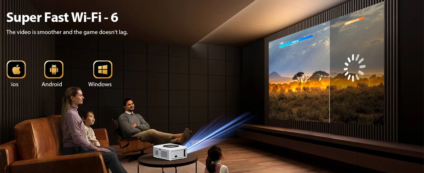 XIWBSY 1000Ansi AutoFocus Projector Bluetooth5.2 Android Projector 4K 8K Decode Video Audio Home Theater Portable Proyector