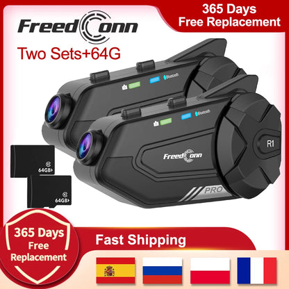 Motorcycle Intercom Helmet Bluetooth Headset Group Speaker Headphone WiFi App Freedconn R1Pro Motorbike Dash Cam Moto Auto Dvr