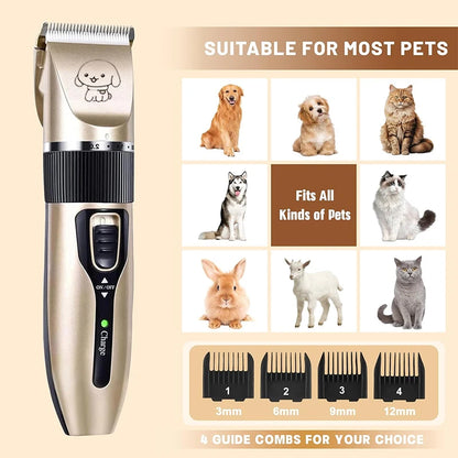 Electric Pet Clipper Rechargeable Grooming Trimmer with 4 Guide Combs Safe for Dogs Cats Rabbits Quiet Efficient Haircut Shaver