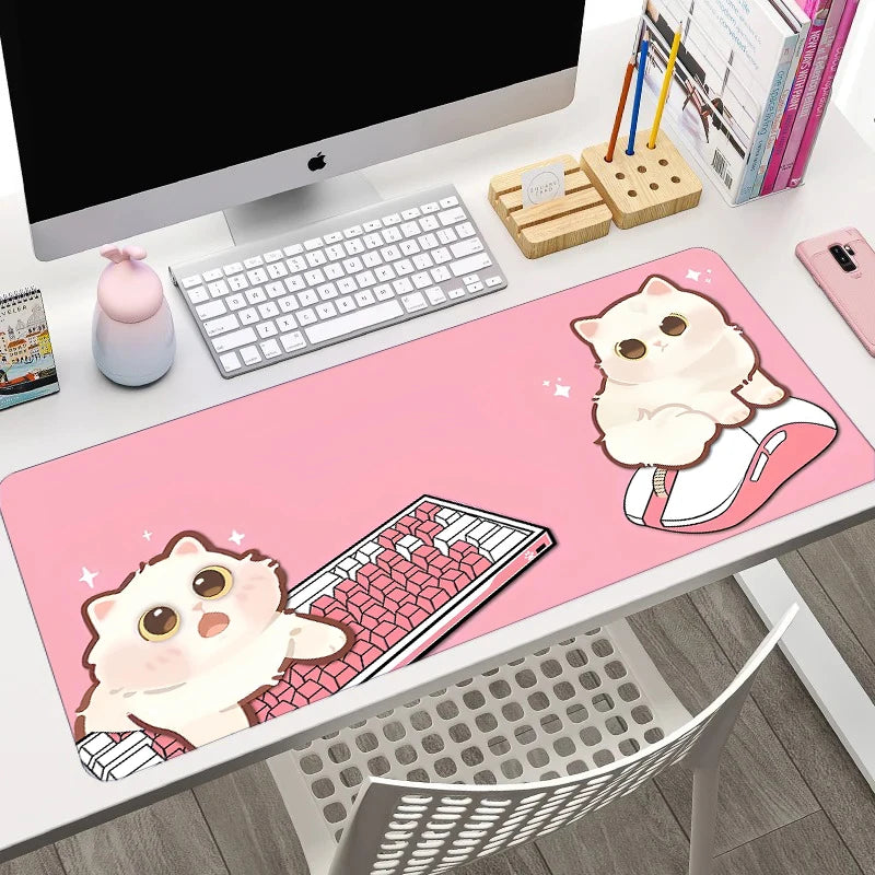 Cute Cat in Lavender Mouse Pad Large Computer Office Game Table Mat XXL Rubber Anti-slip Gaming Keyboard Mousepad Long Desk Pads