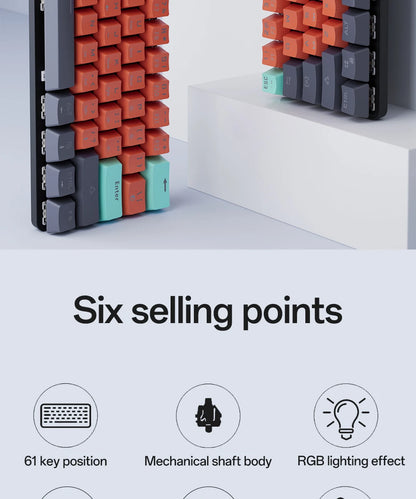 MUCAI MKA610 USB Mini Mechanical Gaming Wired Keyboard Red Switch 61 Key Gamer for Computer PC Laptop Detachable Cable