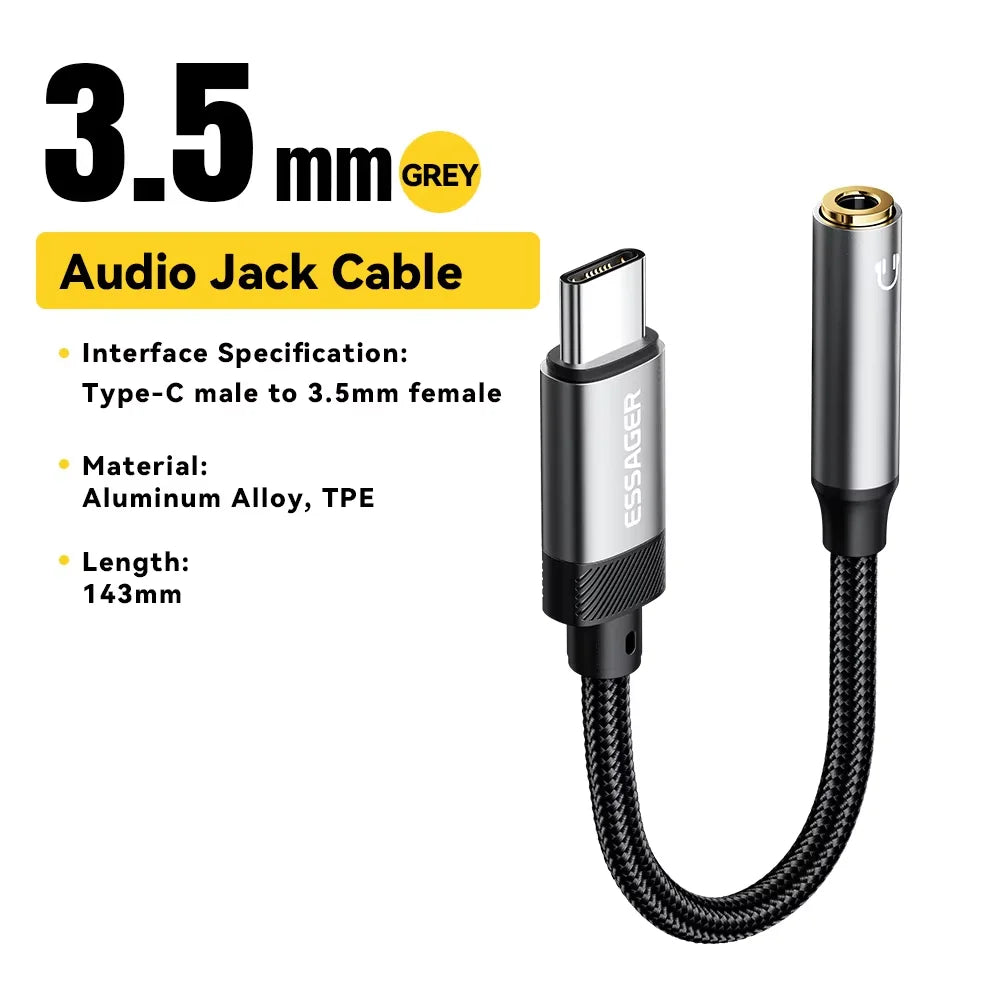 Essager Lightning to 3.5mm jack Audio Adapter Headphone Aux Cable USB Type C to 3.5 Adapter OTG Type C For iphone Xiaomi Oneplus
